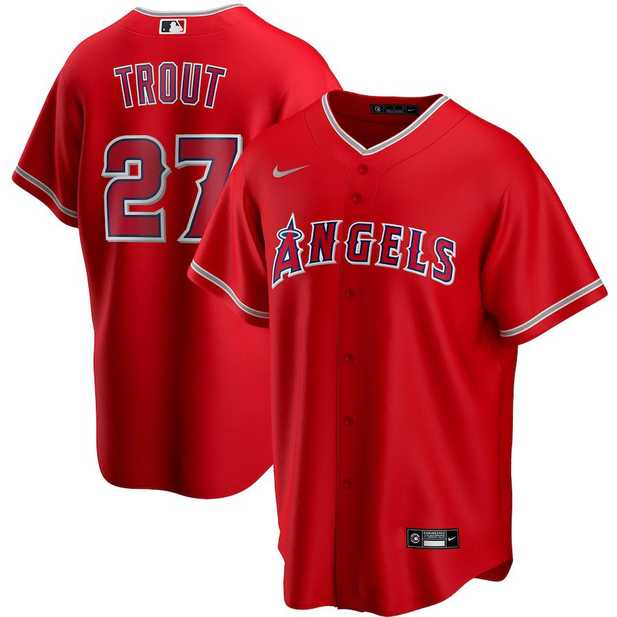 Mens Los Angeles Angels 27 Mike Trout Nike Red Alternate Replica Player Name MLB Jerseys